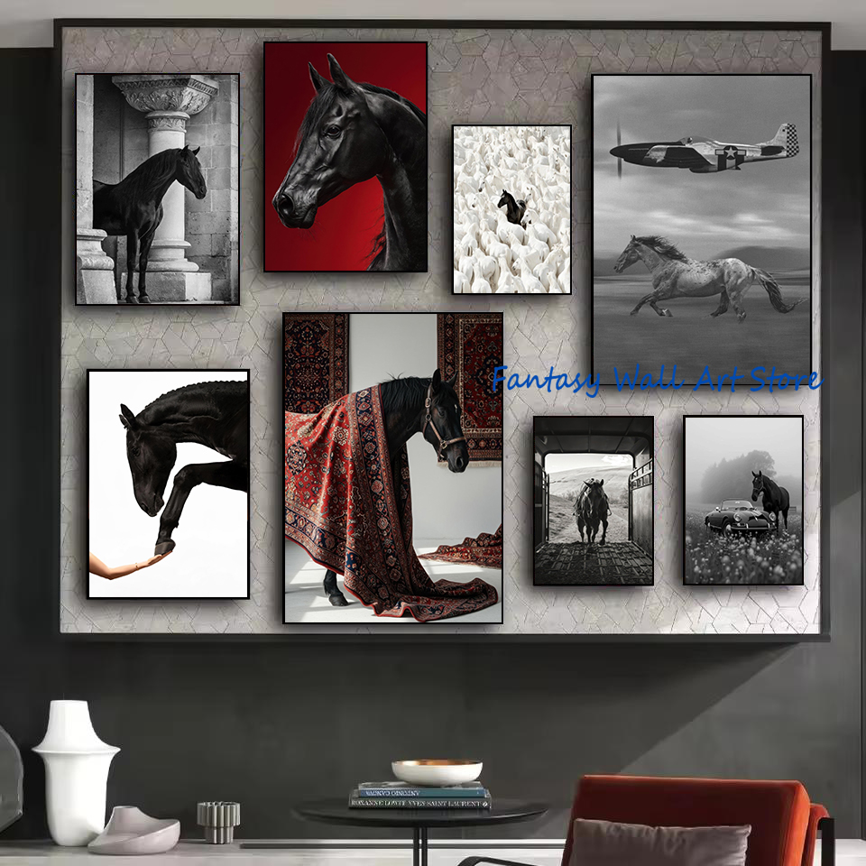 Luxury Lifestyle Japan - صور خيول سوداء فاخرة بتصميم عتيق،
